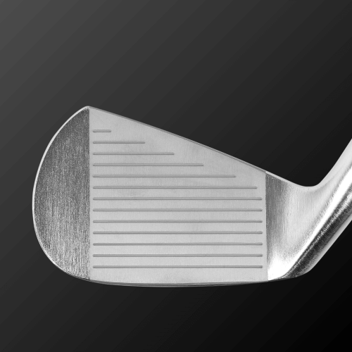 Close-up of Zodia Caiman IV CB golf club head, showcasing polished S20C soft iron forging details.