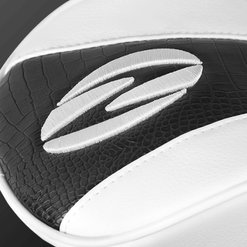 Close-up of Zodia Caiman Print Head Cover featuring iconic logo and luxurious black and white design.