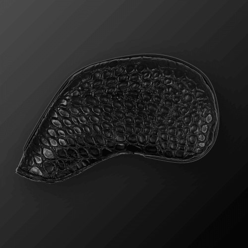 Zodia Iron Cover in sleek black PU leather, featuring a stylish texture, designed for easy storage and head protection.