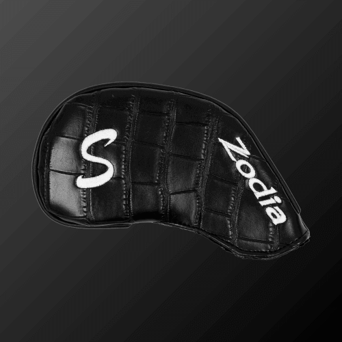 Zodia Iron Cover in black PU leather with stitched logo, featuring a simple design for convenient and protective use.