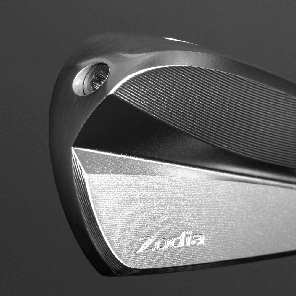 Close-up of Zodia Z521 iron showing sleek design and high-quality steel shaft.