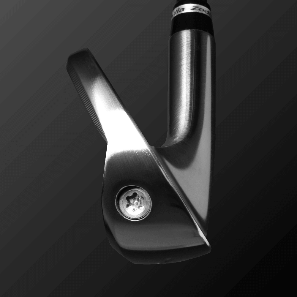 Zodia Z521 iron club head showcasing the steel shaft design and unique low center of gravity for enhanced performance.