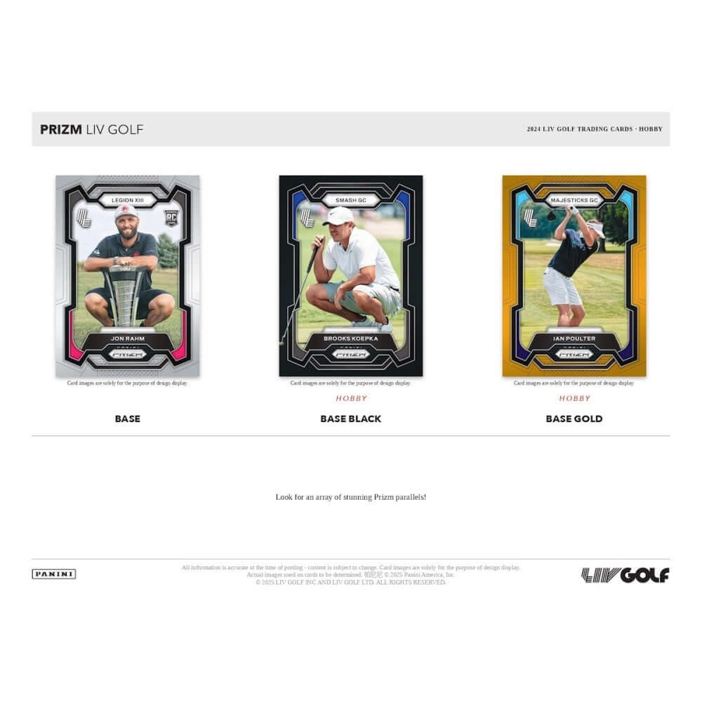 2024 Panini Prizm LIV Golf Hobby Box featuring Jon Rahm, Brooks Koepka, and Talor Gooch cards.