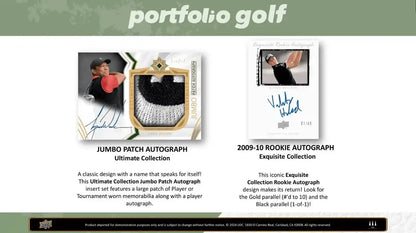 2024 Upper Deck Portfolio Golf Hobby Box featuring Jumbo Patch and 2009-10 Rookie Autograph cards.