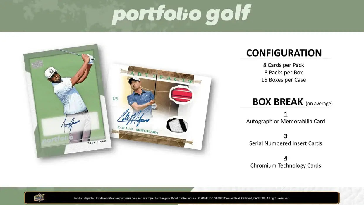 2024 Upper Deck Portfolio Golf Hobby Box configuration and box break details with cards and packs