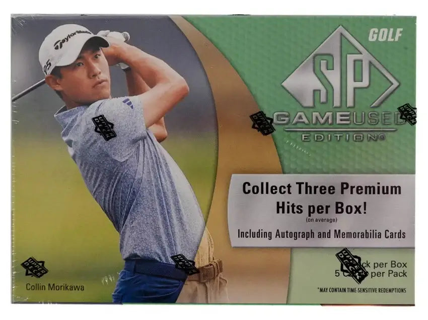 2024 Upper Deck Sp Game Used Golf Hobby Box featuring Colin Morikawa with premium hits and memorabilia cards.