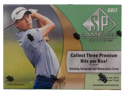 2024 Upper Deck Sp Game Used Golf Hobby Box featuring Colin Morikawa with premium hits and memorabilia cards.