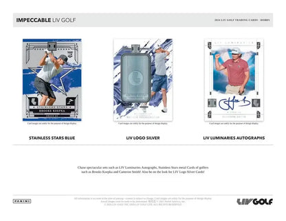 2024 Panini Impeccable LIV Golf Hobby Box featuring Stainless Stars, LIV Logo Silver, and LIV Luminaries Autographs.