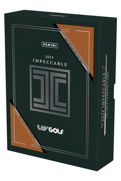 2025 Panini Impeccable LIV Golf Hobby Box (Pre Order) packaging with vibrant design and LIV Golf logo.