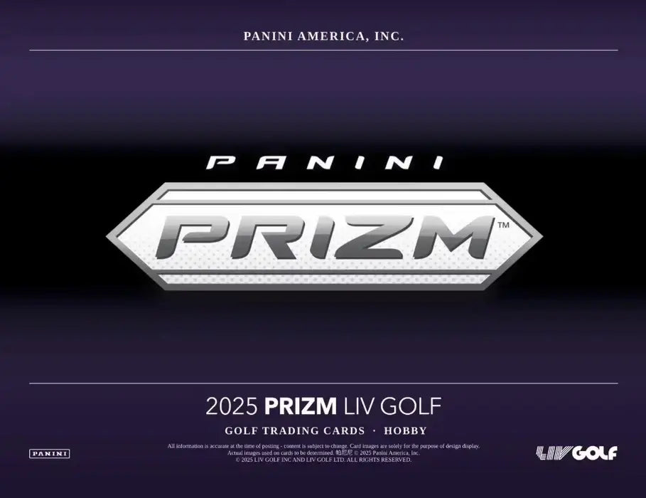 2025 Panini Prizm LIV Golf Hobby Box featuring logo and branding, ideal for collectors of trading cards.