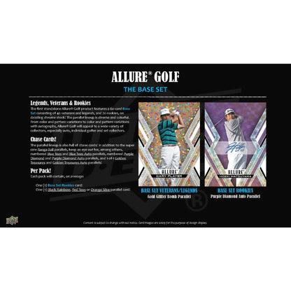 2026 Upper Deck Allure Golf Hobby Box (Pre Order) featuring base set veterans, legends, and rookies on dazzling chrome stock.