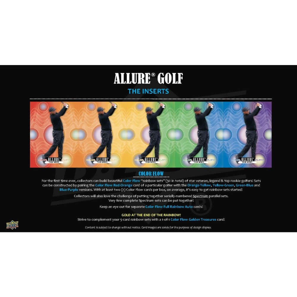 2026 Upper Deck Allure Golf Hobby Box (Pre Order) colorful inserts showcasing Color Flow features.