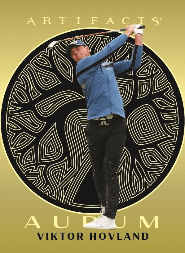 2026 Upper Deck Artifacts Golf Hobby Box (Pre Order) Aurum card featuring Viktor Hovland in action.