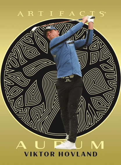 2026 Upper Deck Artifacts Golf Hobby Box (Pre Order) Aurum card featuring Viktor Hovland in action.