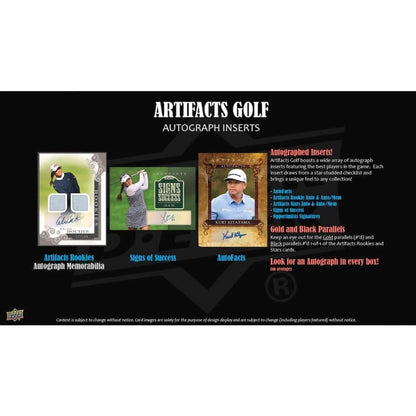 2026 Upper Deck Artifacts Golf Hobby Box (Pre Order) featuring autograph inserts and memorabilia details.