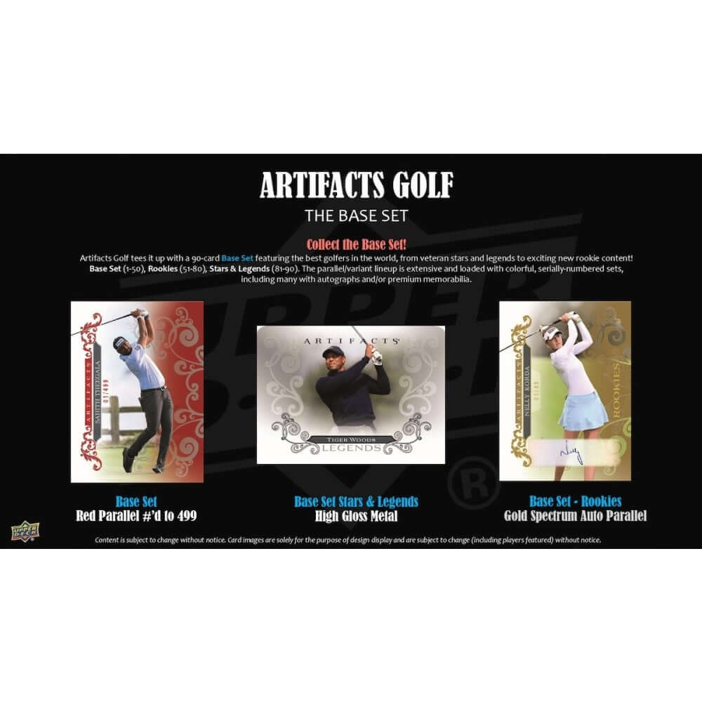 2026 Upper Deck Artifacts Golf Hobby Box (Pre Order) showcasing the base set featuring rookies, stars, and legends.