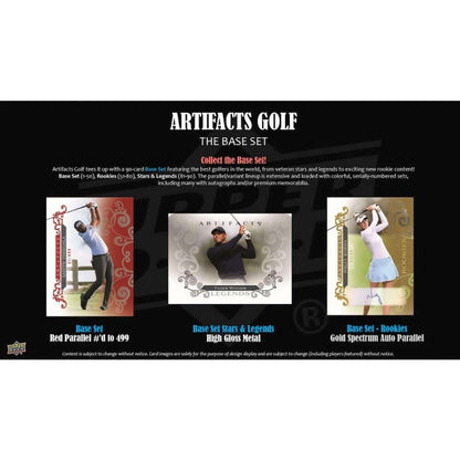 2026 Upper Deck Artifacts Golf Hobby Box (Pre Order) showcasing the base set featuring rookies, stars, and legends.