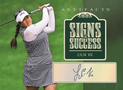 2026 Upper Deck Artifacts Golf Hobby Box (Pre Order) featuring Lilia Vu Signs of Success autographed card.