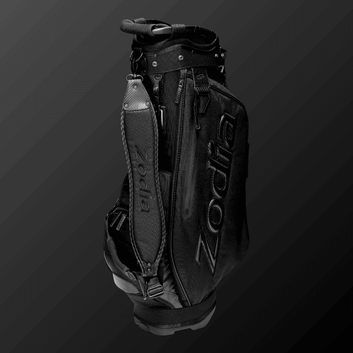 Zodia Carbon Design Caddy Bag II with a sleek black carbon-look fabric and stable shoulder strap.