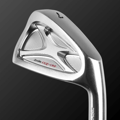 Zodia CGX-CB Ⅱ iron set close-up showcasing the innovative thicker blade design for improved accuracy.