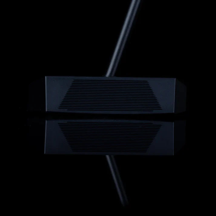 L.A.B. OZ.1 Stock Putter in sleek black finish on a reflective surface, showcasing its modern design.