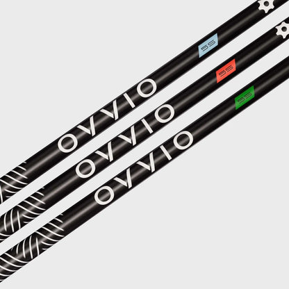 OVVIO Green Seamless Wood Shafts featuring black design and color-coded profiles for optimized performance.