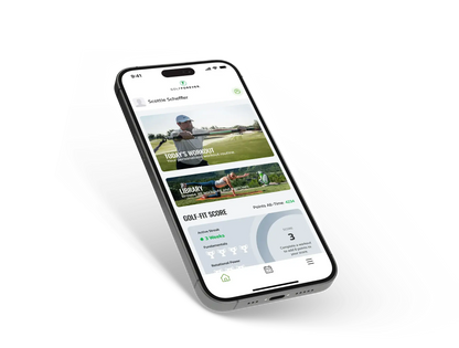 Screenshot of the GolfForever app displaying today's workout and golf fit score on a smartphone.