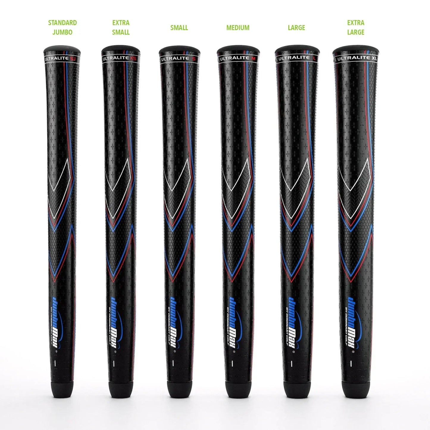 JumboMax JMX UltraLite™ golf grips in various sizes including Standard Jumbo and Extra Large.