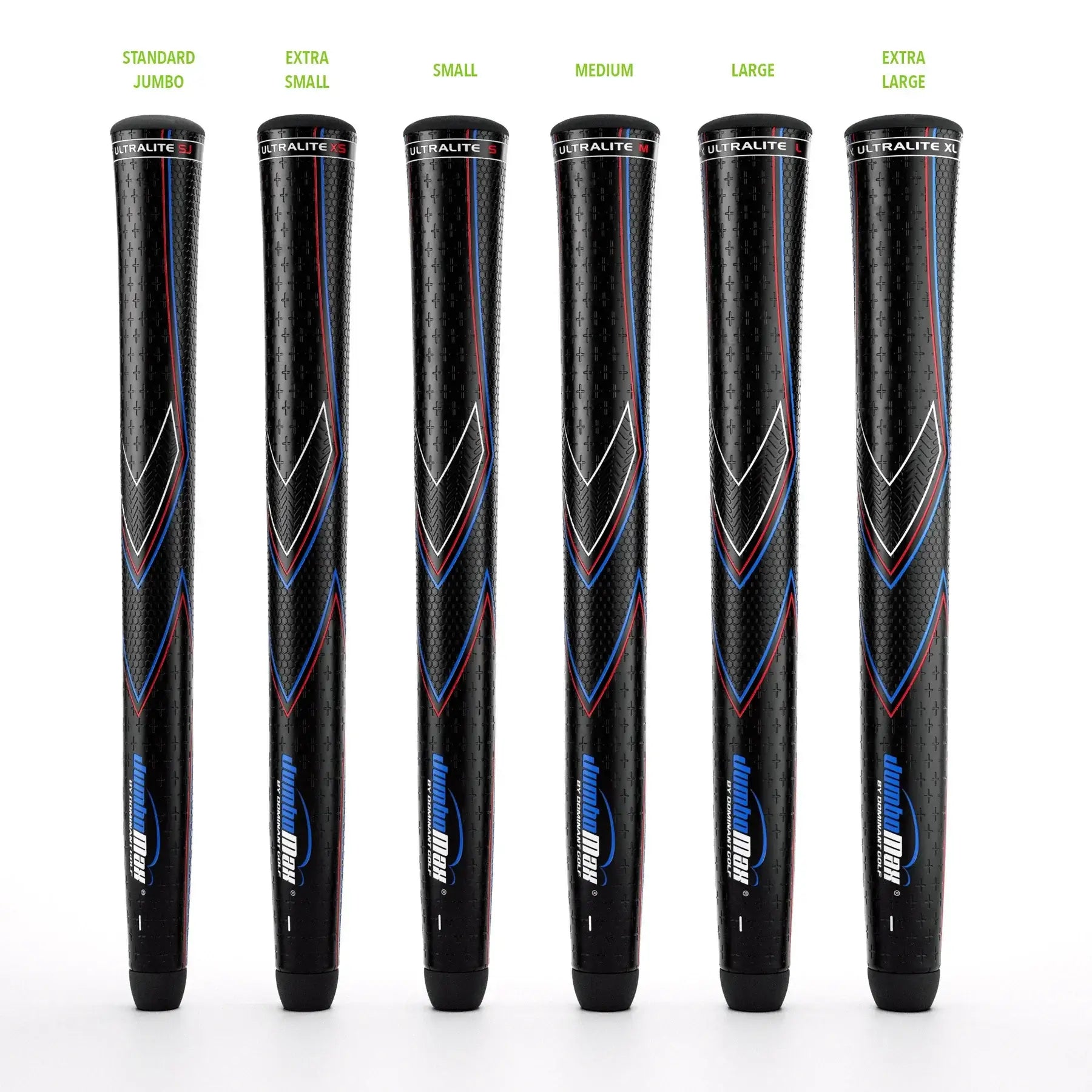 JumboMax JMX UltraLite™ golf grips in various sizes including Standard Jumbo and Extra Large.