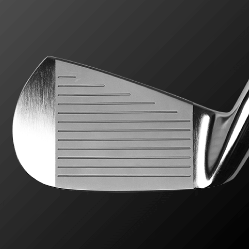 Detailed view of Zodia SV-C101 iron club face, showcasing its undercut cavity structure and precision grooves.