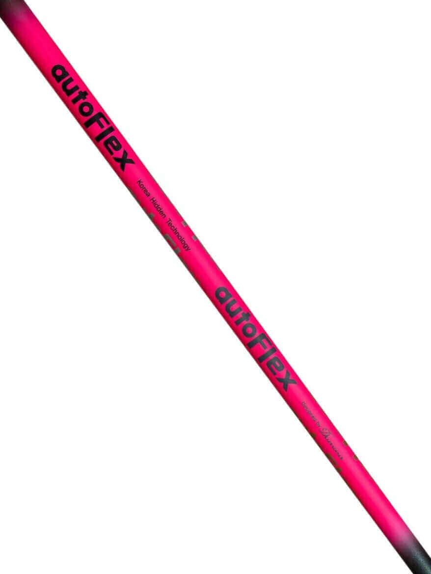autoFlex Original Driver Shaft in vibrant pink color with bold branding for maximum power and distance off the tee.