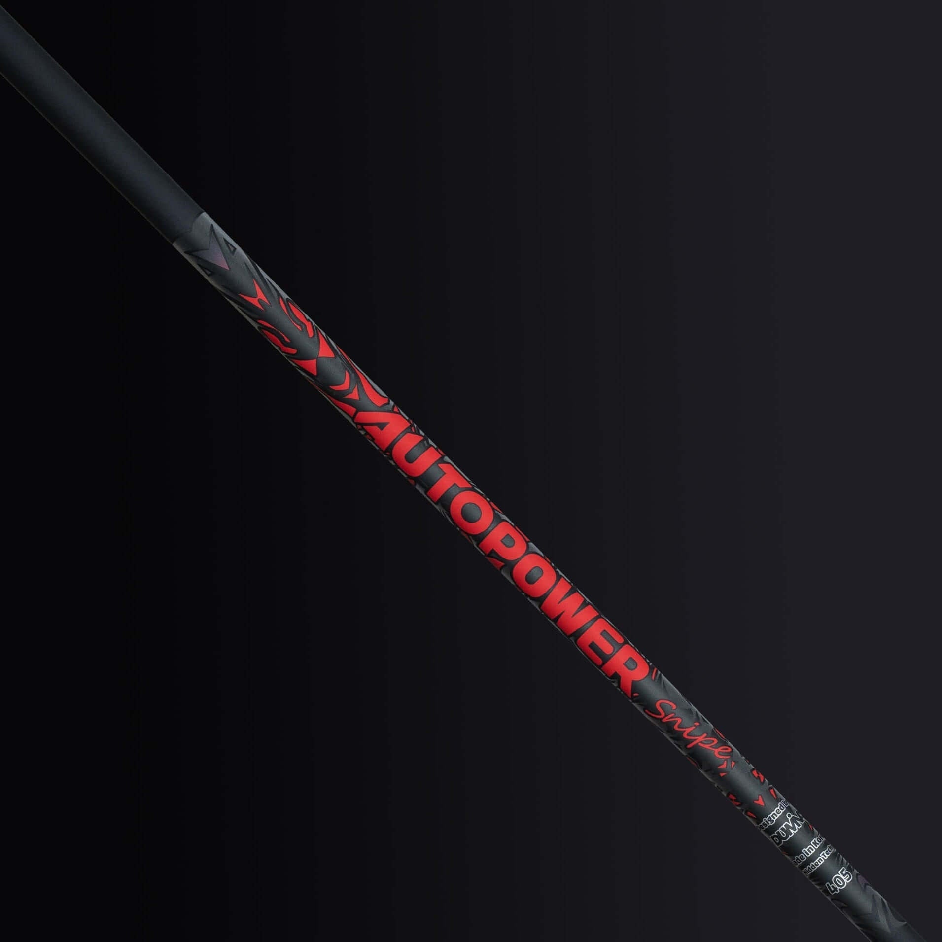 AutoPower Snipe Driver Shaft showcasing the sleek design and bold red lettering on a dark background.