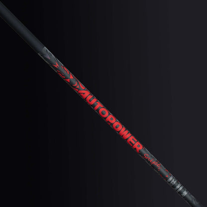 AutoPower Snipe Driver Shaft showcasing the sleek design and bold red lettering on a dark background.