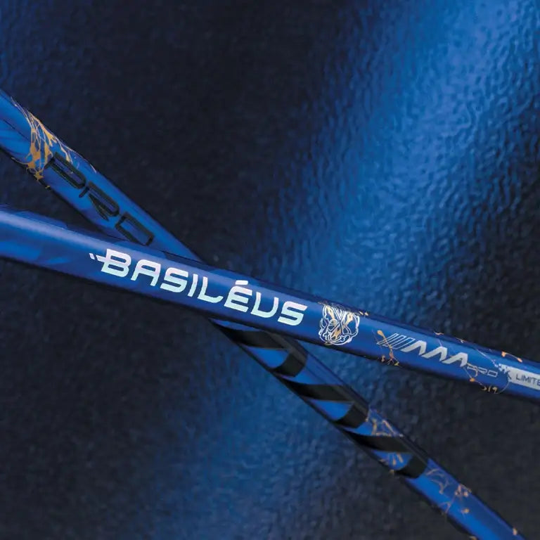 Basileus AAA PRO 2026 golf shafts on a blue background showcasing innovative design and technology.