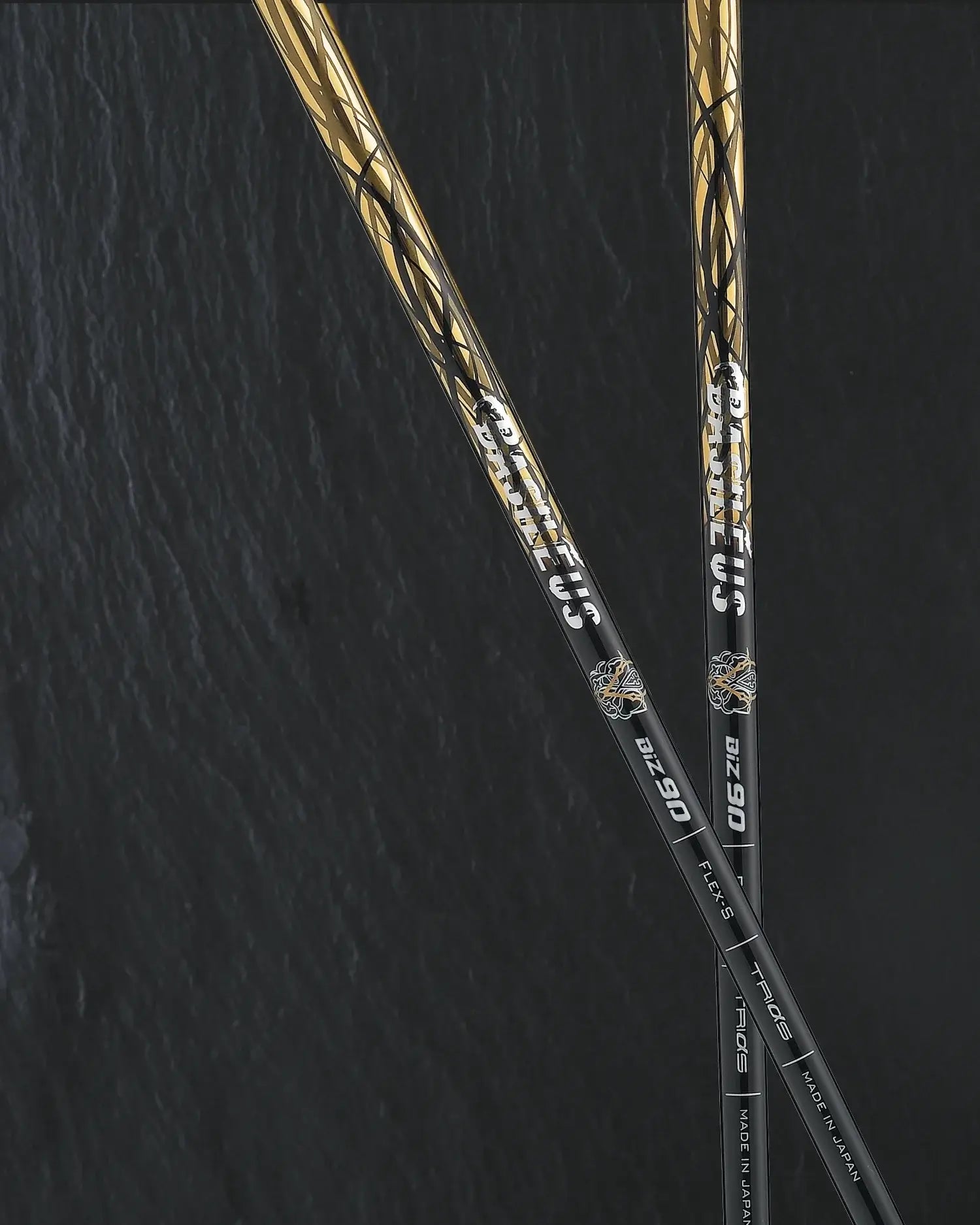 Basileus BiZ Rev.2 iron shafts in black and gold, featuring advanced carbon and boron construction for enhanced performance.