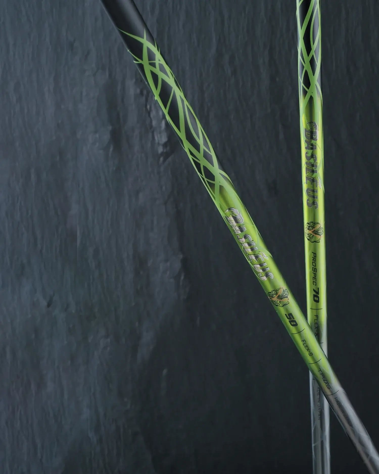 Basileus γ Gamma Shaft showcasing green and black design for optimal grip and distance in golf.