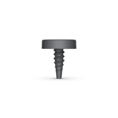 Close-up view of a gray screw with a flat head and spiral design, used for securing purposes.
