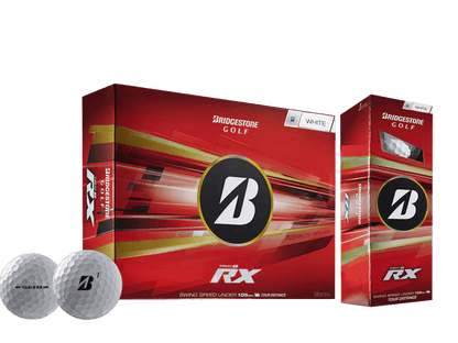 Bridgestone 2026 TOUR B RX Golf Balls (12 Pack) packaging with two golf balls displayed.
