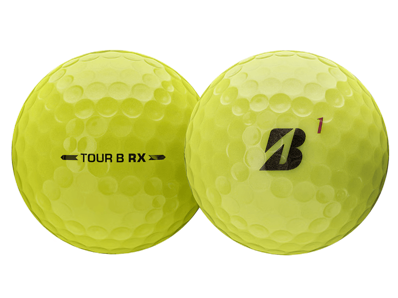 Bridgestone 2026 TOUR B RX Golf Balls (12 Pack) showcasing vibrant yellow design and distinct TOUR B RX marking.