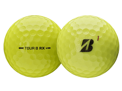 Bridgestone 2026 TOUR B RX Golf Balls (12 Pack) showcasing vibrant yellow design and distinct TOUR B RX marking.