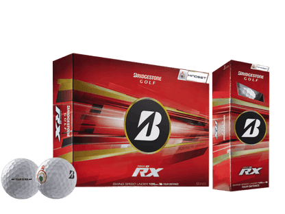 Bridgestone 2026 TOUR B RX Mindset Golf Balls (12 Pack) packaging with golf balls and box design.