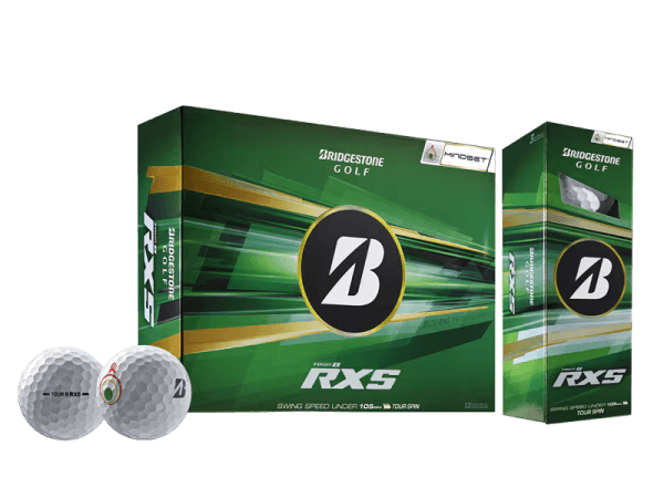 Bridgestone 2026 TOUR B RXS Mindset Golf Balls (12 Pack) packaging and balls displayed.
