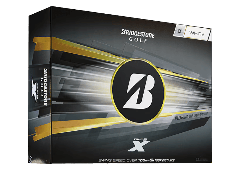 Bridgestone 2026 TOUR B X Golf Balls (12 Pack) box in white showcasing enhanced distance technology.
