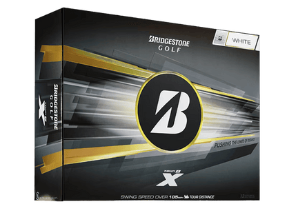 Bridgestone 2026 TOUR B X Golf Balls (12 Pack) box in white showcasing enhanced distance technology.