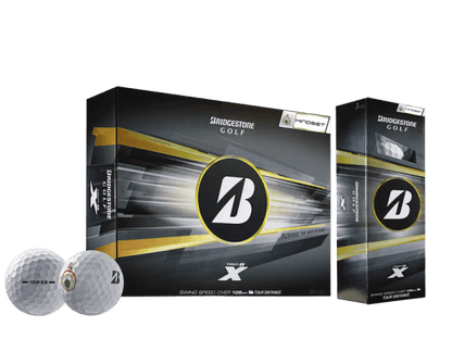 Bridgestone 2026 TOUR B X Mindset Golf Balls (12 Pack) packaging and balls displayed together.