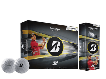 Bridgestone 2026 TOUR B X Tiger Woods Edition Golf Balls (12 Pack) package with balls, designed for tour-level performance.