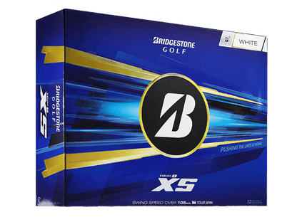 Bridgestone 2026 TOUR B XS Golf Balls (12 Pack) in vibrant blue and white packaging, highlighting advanced distance technology.