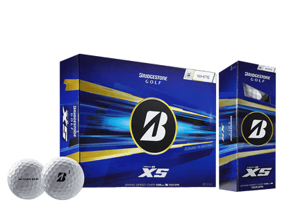 Bridgestone 2026 TOUR B XS Golf Balls (12 Pack) with packaging and golf balls displayed.