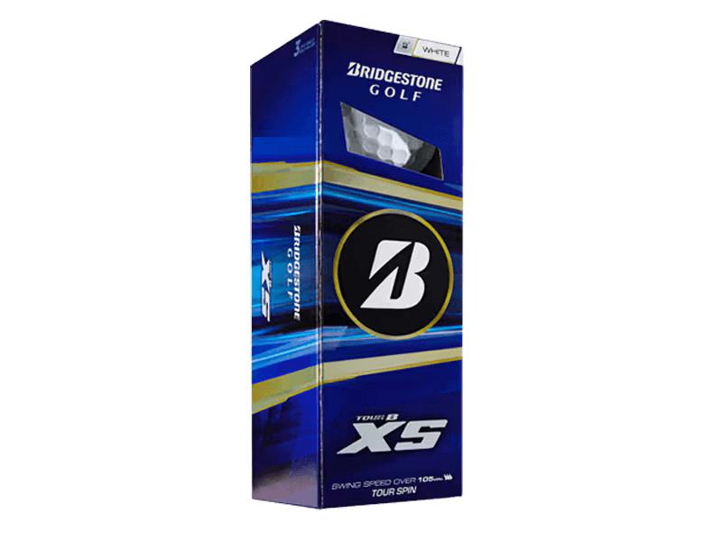 Bridgestone 2026 TOUR B XS Golf Balls (12 Pack) packaging showcasing sleek design and technology for enhanced performance.