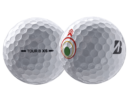 Bridgestone 2026 TOUR B XS Mindset Golf Balls (12 Pack) showing two views of the golf balls with logo and markings.